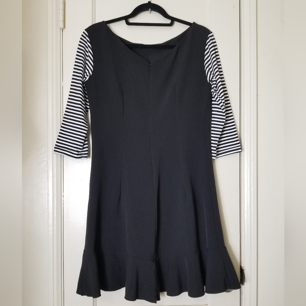 ROCK STEADY 1X black white stripe sleeve 50s pinup peplum hem dress